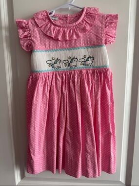 Girl Pink Unicorn Smocked Dress